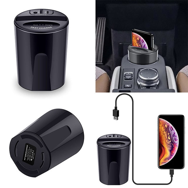 10W Car Wireless Charger Cup with USB Output for iPhoneXS MAX/XR/X/8 SAMSUNG Galaxy S9/S8/S7/S6/Note8/Note5 edge for PIXEL 3XL
